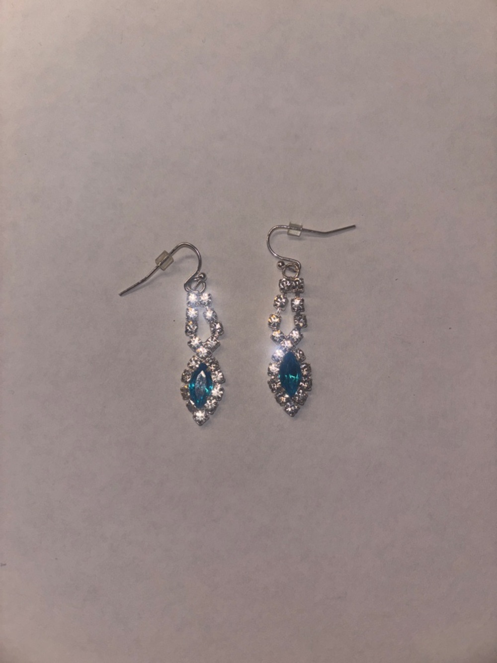 Silver Drop Earrings with Teal Marquise Gem